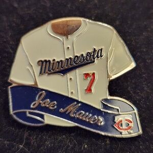 Minnesota Baseball Jersey Pin in White, Navy & Red - Joe Mauer Tribute